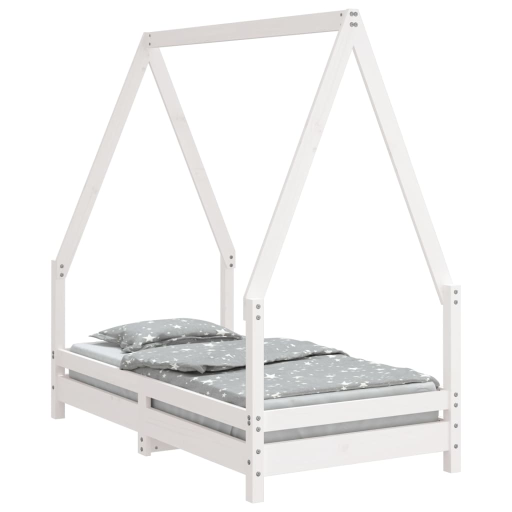 Cadru de pat pentru copii, alb, 70×140 cm, lemn masiv de pin