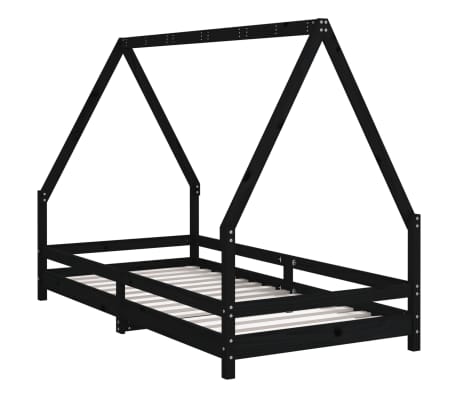 vidaXL Cadre de lit pour enfants noir 90x190 cm bois de pin massif