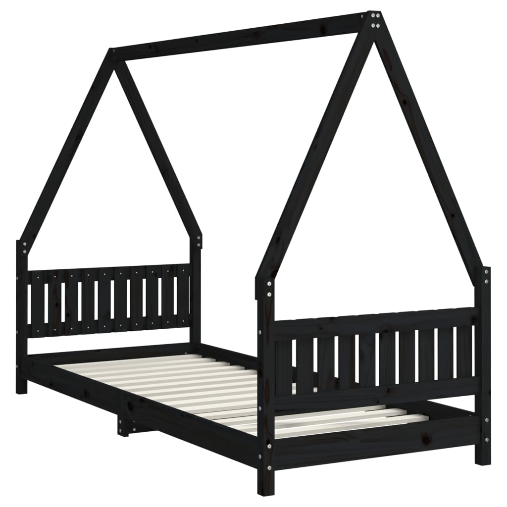vidaXL Kinderbedframe 80x200 cm massief grenenhout zwart afbeelding