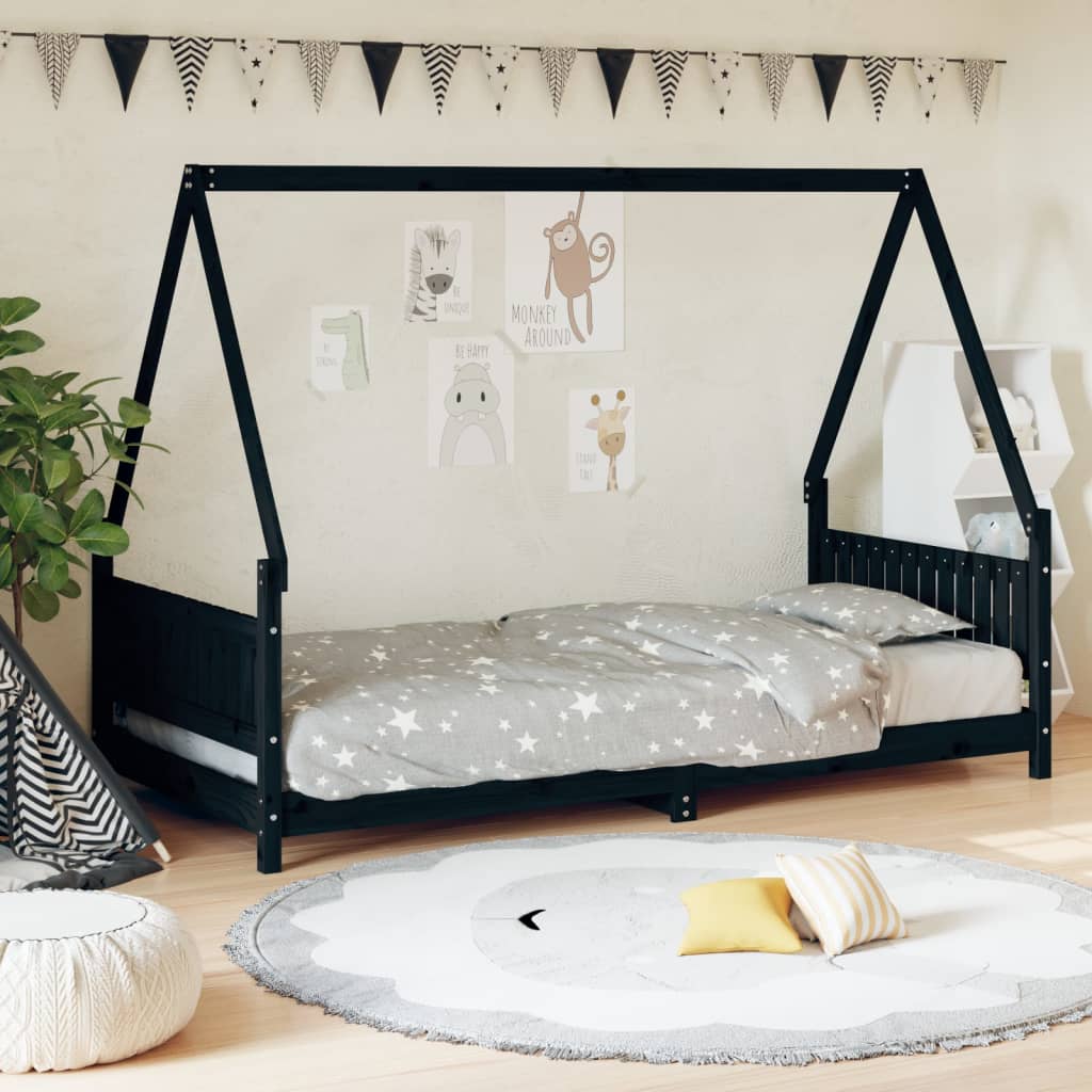 Okvir za dječji krevet crni 90 x 200 cm od masivne borovine Kreveti za djecu i bebe Naručite namještaj na deko.hr