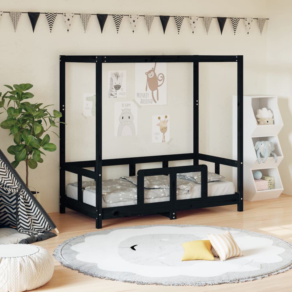 Okvir za dječji krevet crni 70 x 140 cm od masivne borovine Kreveti za djecu i bebe Naručite namještaj na deko.hr