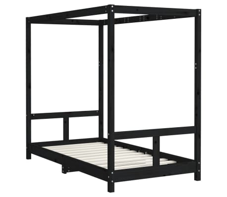 vidaXL Cadru de pat pentru copii, negru, 80x160 cm, lemn masiv de pin
