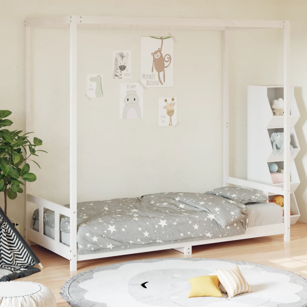 vidaXL Estrutura de cama infantil 90x190 cm pinho maciço branco