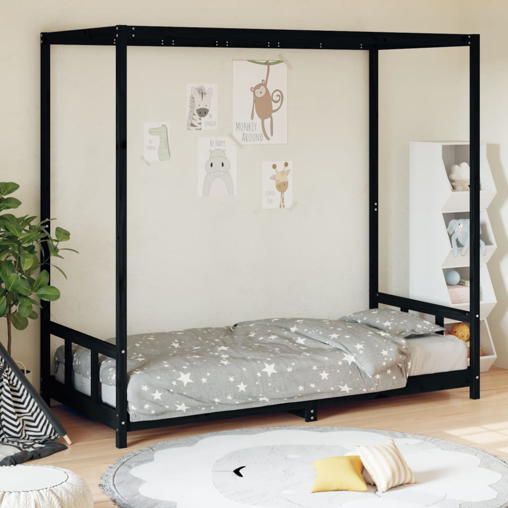 Okvir za dječji krevet crni 90 x 190 cm od masivne borovine Kreveti za djecu i bebe Naručite namještaj na deko.hr