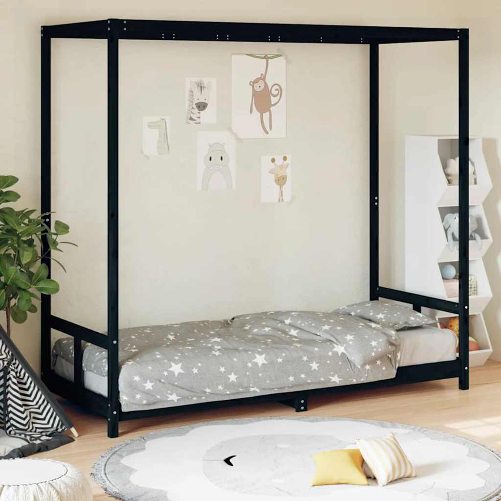 vidaXL Cadru de pat pentru copii, negru, 80x200 cm, lemn masiv de pin