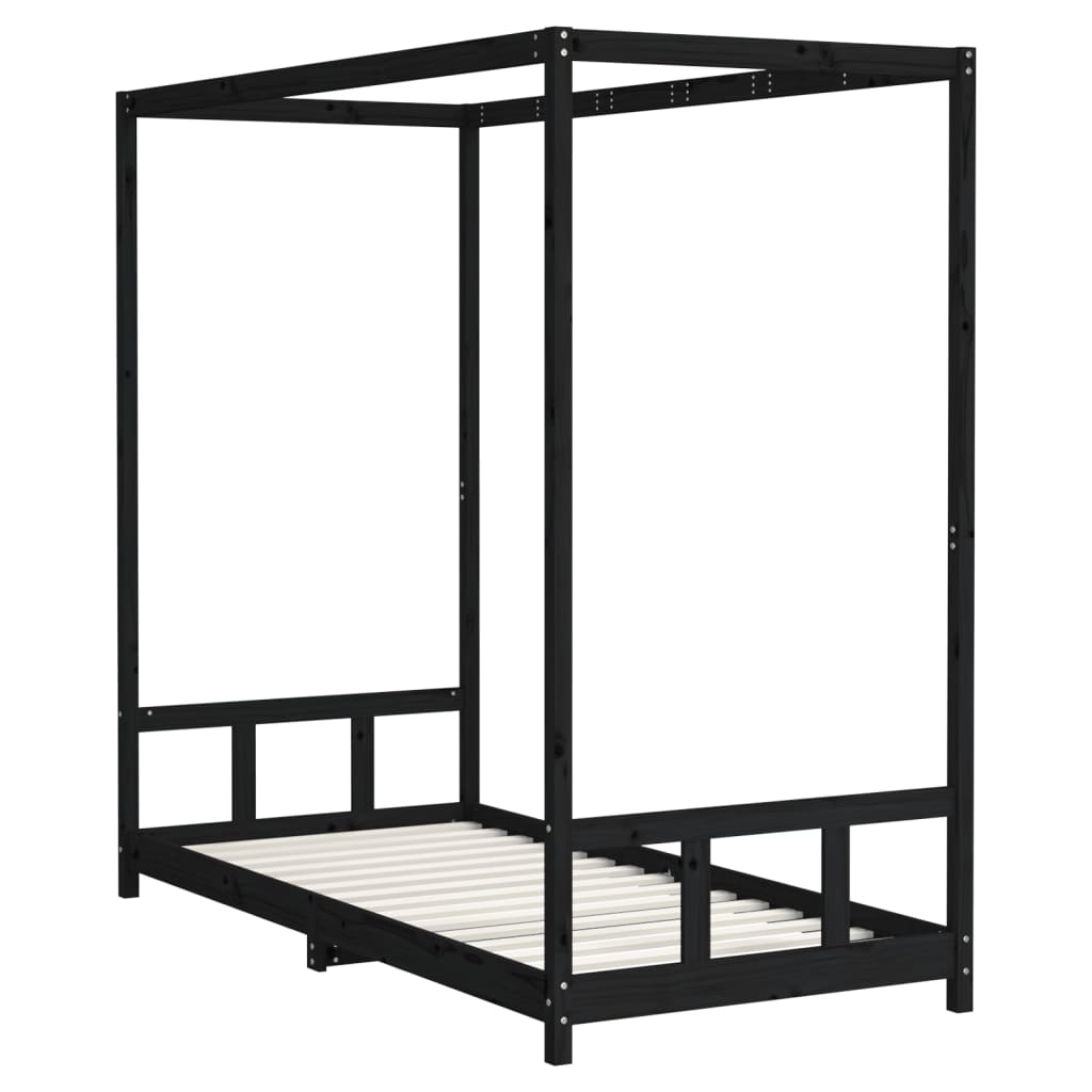 vidaXL Lasten sängynrunko musta 90x200 cm täysi mänty