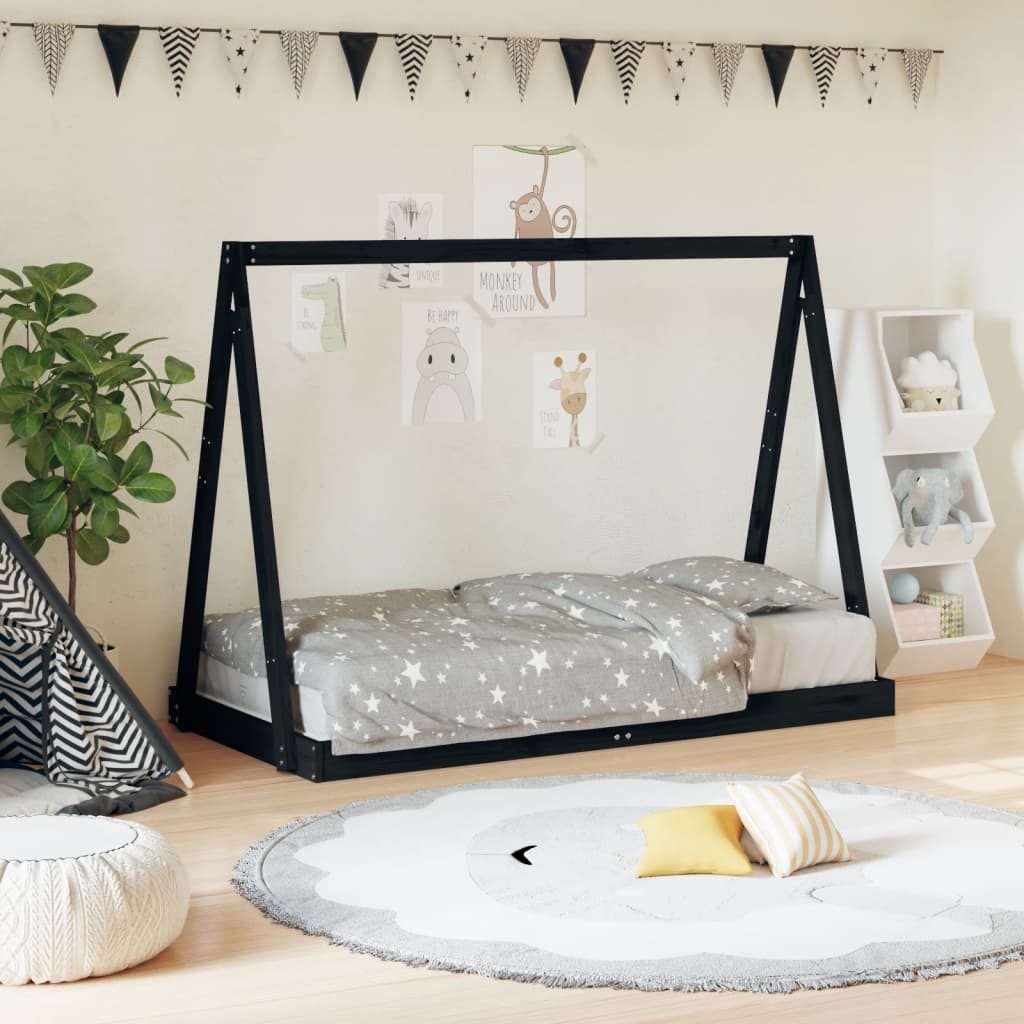 Okvir za dječji krevet crni 80 x 160 cm od masivne borovine Kreveti za djecu i bebe Naručite namještaj na deko.hr
