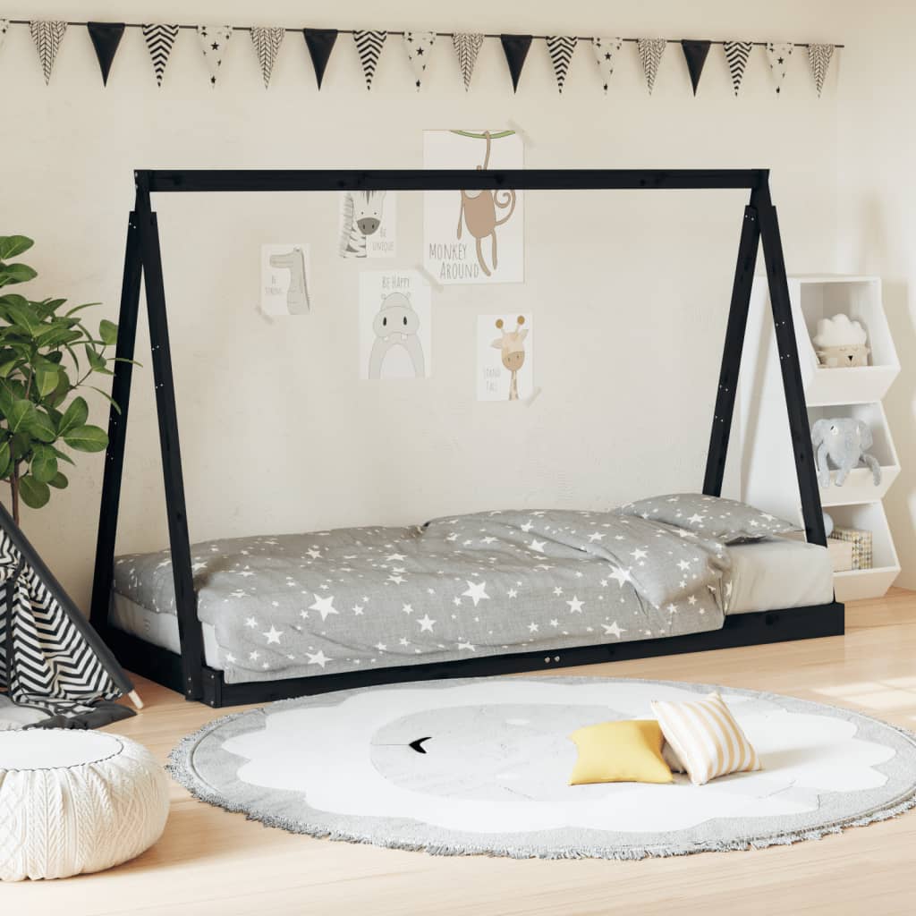 Okvir za dječji krevet crni 80 x 200 cm od masivne borovine Kreveti za djecu i bebe Naručite namještaj na deko.hr