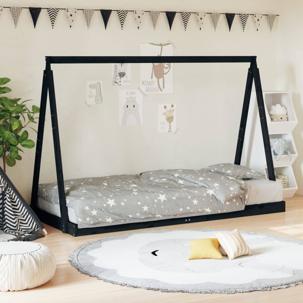 Okvir za dječji krevet crni 90 x 200 cm od masivne borovine Kreveti za djecu i bebe Naručite namještaj na deko.hr 20