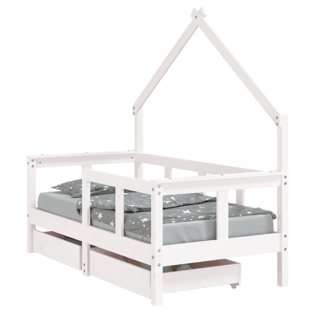 vidaXL Kinderbedframe met lades 70x140 cm massief grenenhout wit