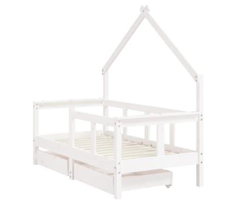 vidaXL Cadru de pat copii cu sertare, alb, 70x140 cm, lemn masiv pin