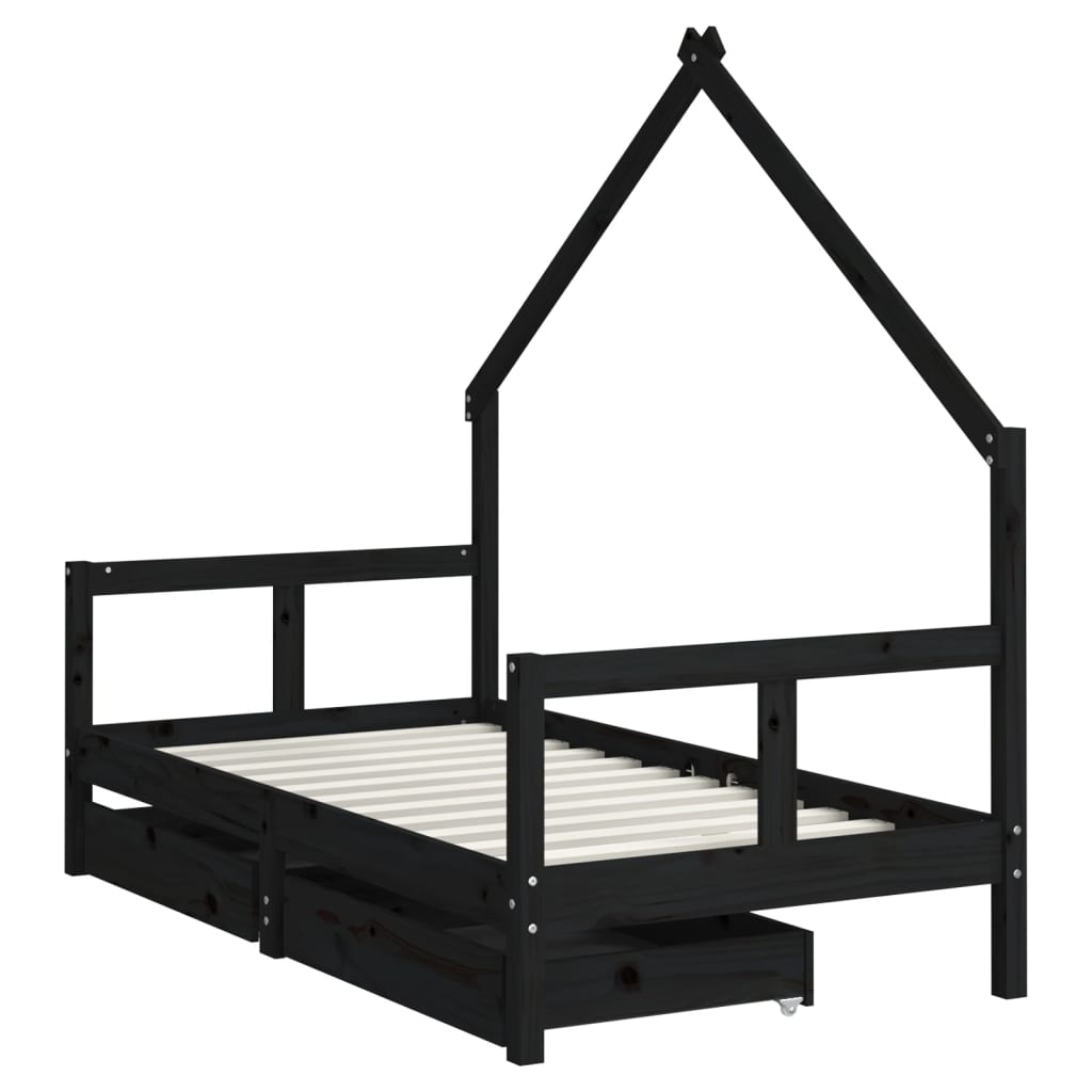 vidaXL Kinderbedframe met lades 80x160 cm massief grenenhout zwart afbeelding