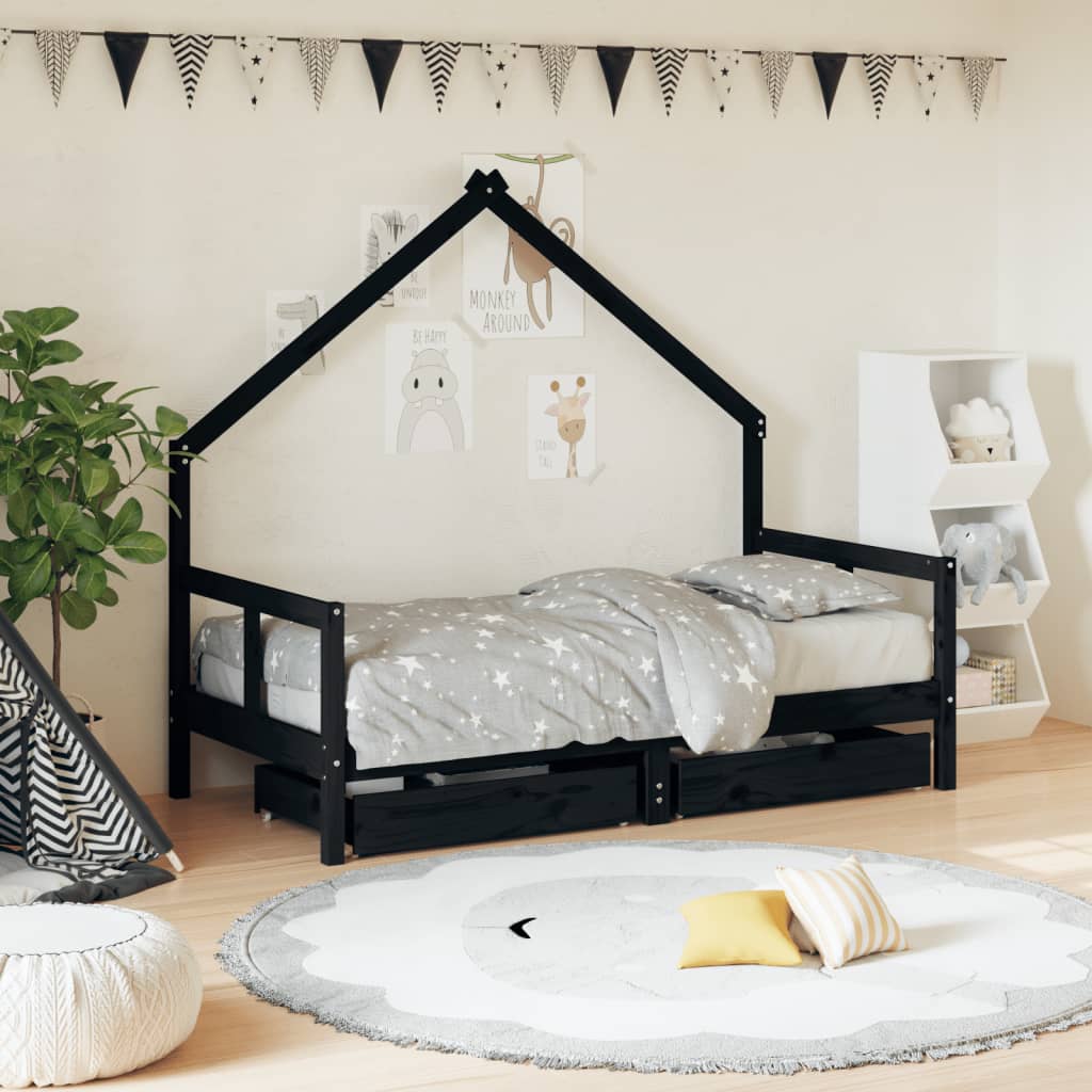 Dětská postel se zásuvkami černá 80x160 cm masivní borové dřevo