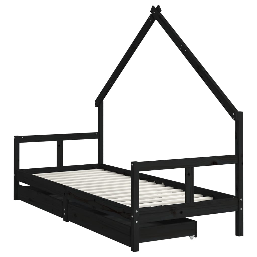 vidaXL Kinderbedframe 80x200 cm massief grenenhout zwart afbeelding