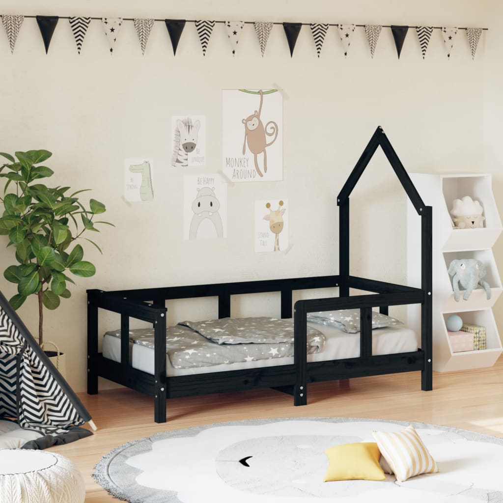 Okvir za dječji krevet crni 70 x 140 cm od masivne borovine Kreveti za djecu i bebe Naručite namještaj na deko.hr