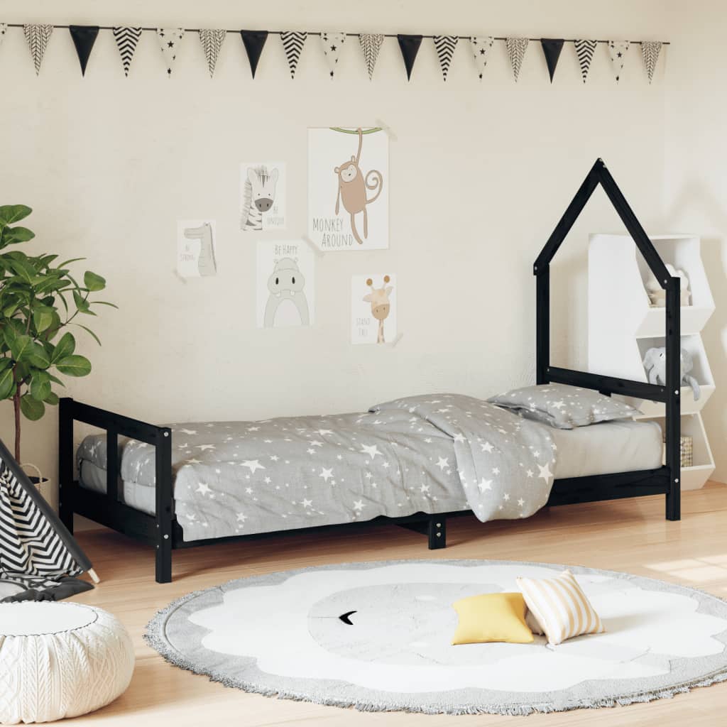 Okvir za dječji krevet crni 80 x 200 cm od masivne borovine Kreveti za djecu i bebe Naručite namještaj na deko.hr