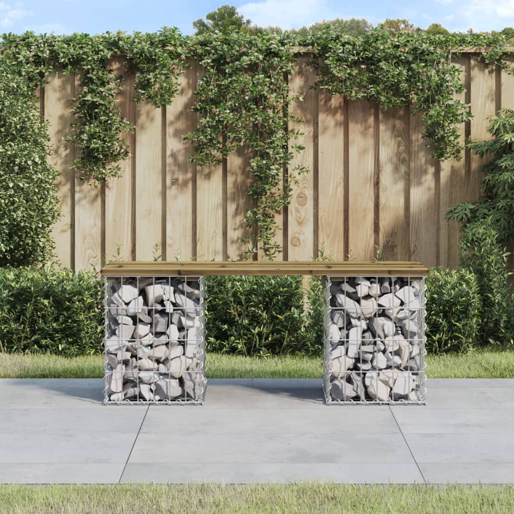 vidaXL Bancă grădină, design gabion, 103x31x42 cm, lemn pin impregnat