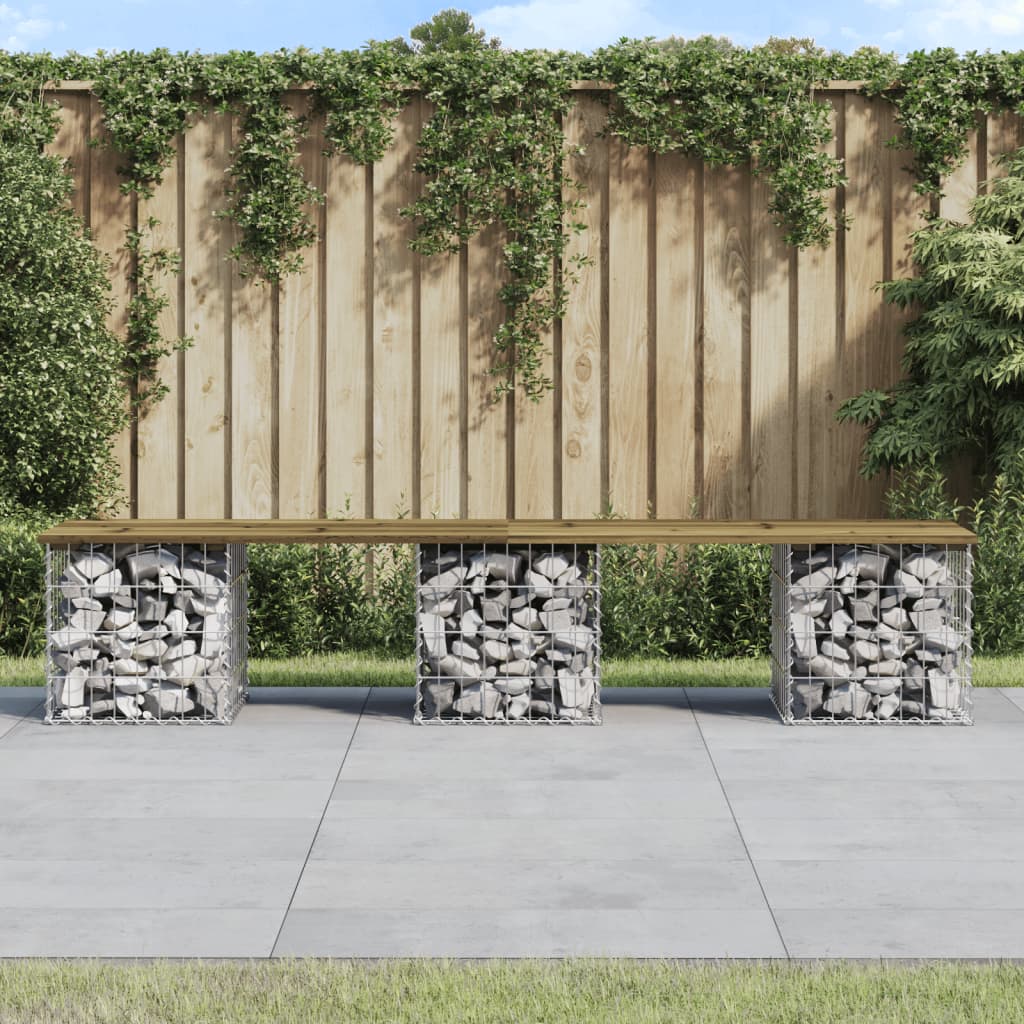 vidaXL Bancă grădină, design gabion, 203x31x42 cm, lemn pin impregnat