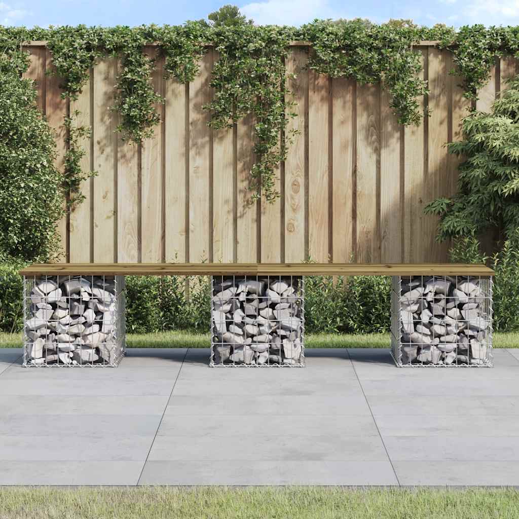 vidaXL Gartenbank aus Gabionen 203x31x42 cm Kiefernholz Imprägniert