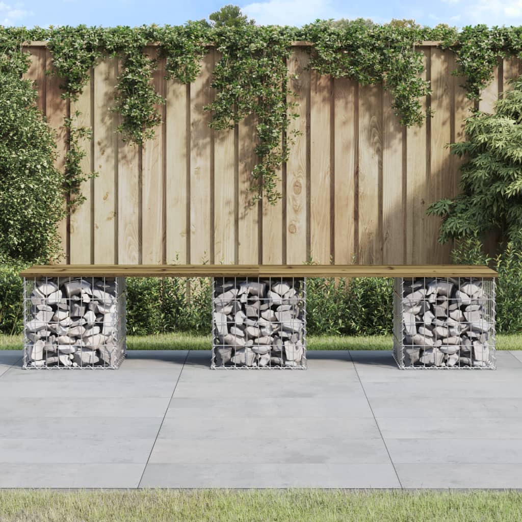 vidaXL Bancă grădină, design gabion, 203x44x42 cm, lemn pin impregnat