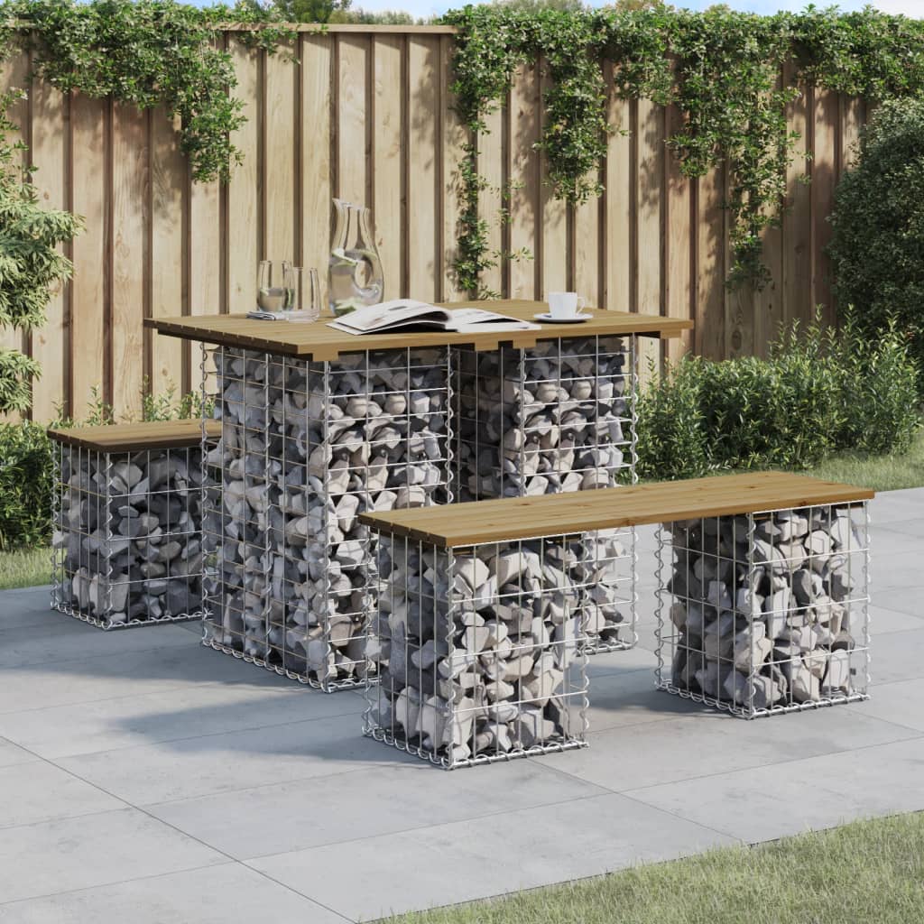 vidaXL Tr&auml;dg&aring;rdsbord gabiondesign 100x70x72 cm impregnerat tr&auml; furu