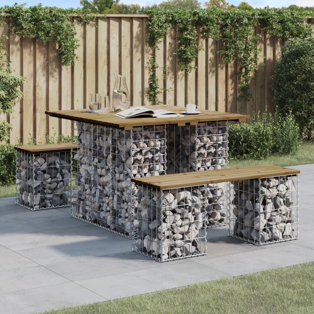 vidaXL Tr&auml;dg&aring;rdsbord Gabiondesign 100x102x72 cm impregnerat tr&auml; furu