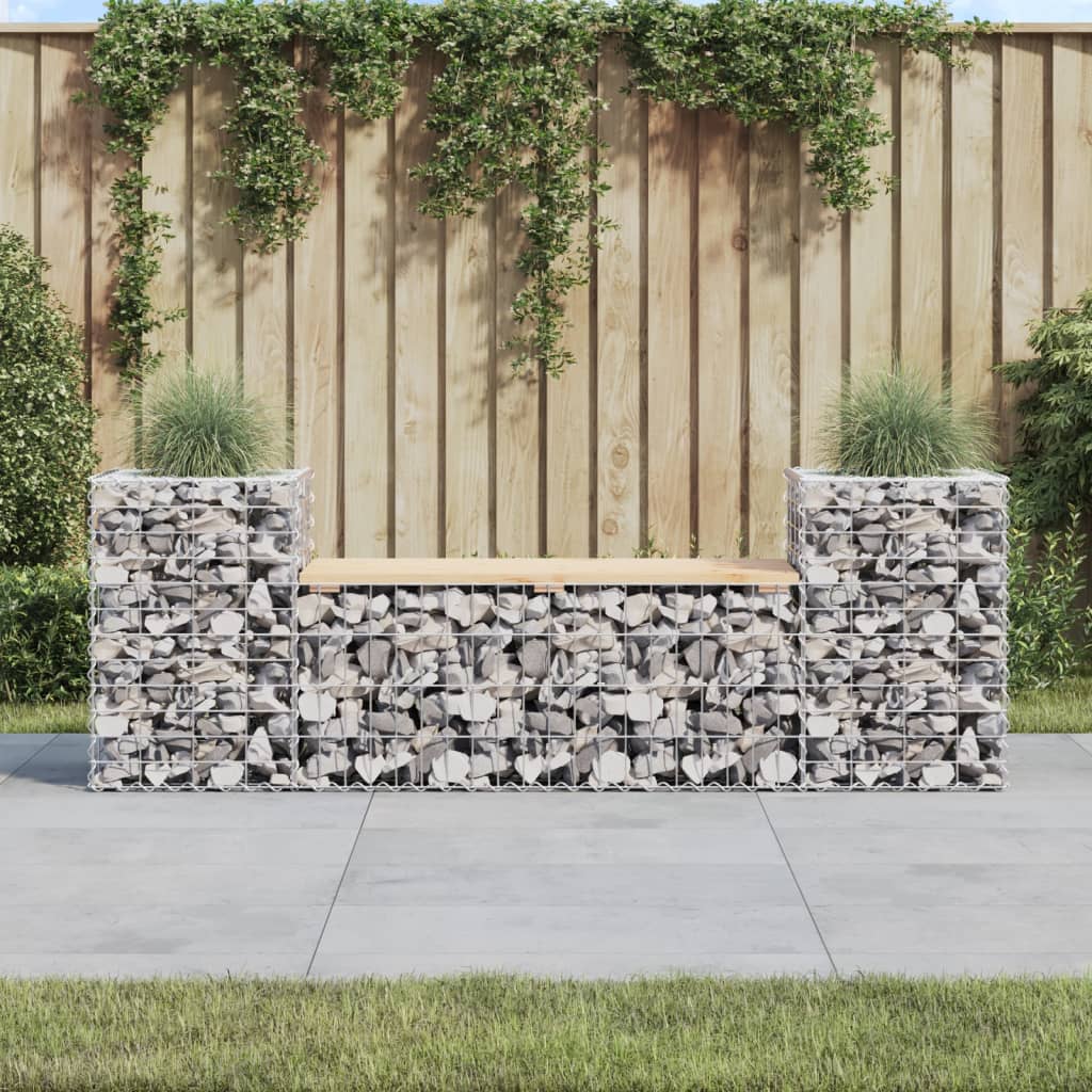 vidaXL Bancă de grădină cu gabion, 183x41x60,5 cm, lemn masiv pin