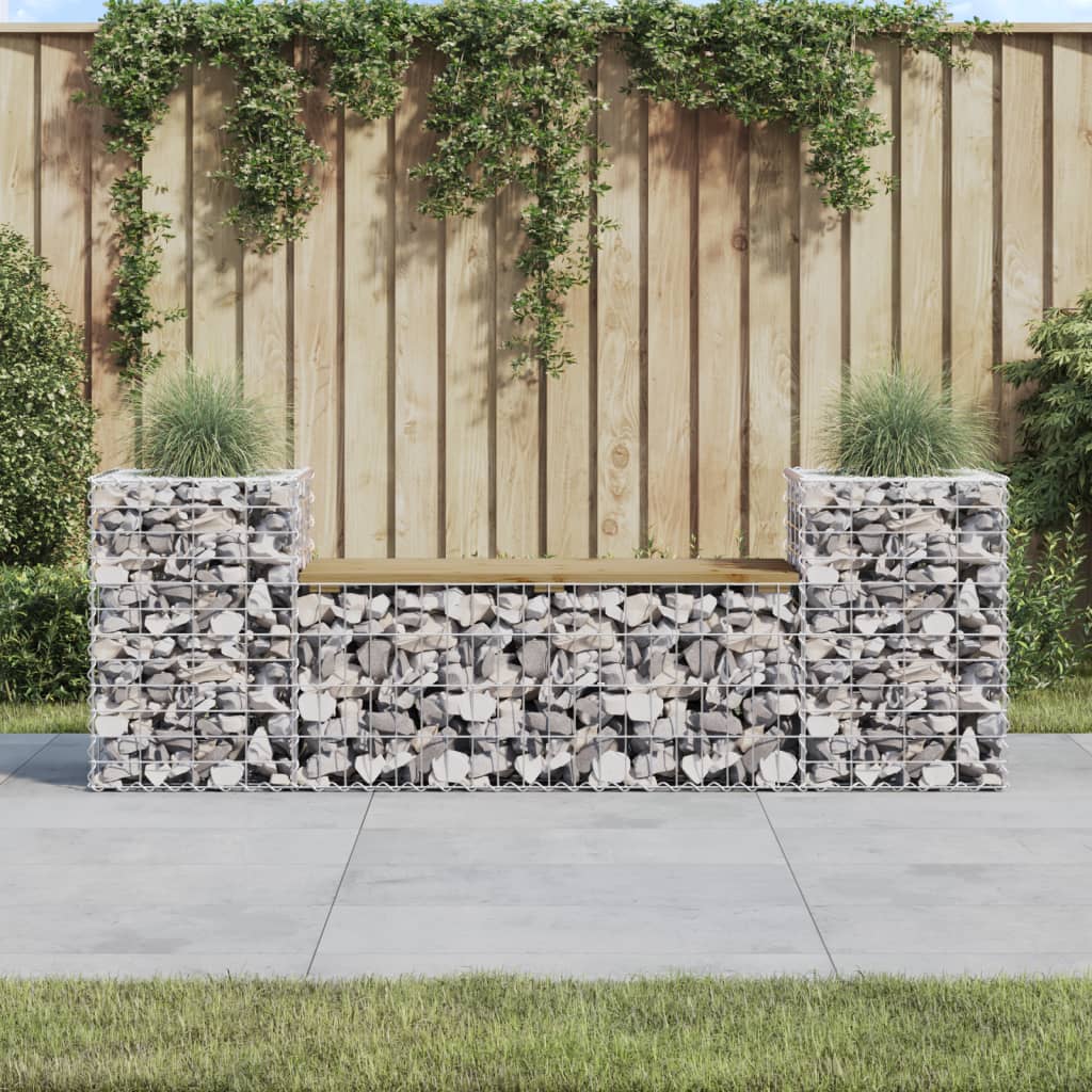 vidaXL Bancă de grădină cu gabion, 183x41x60,5 cm, lemn pin impregnat