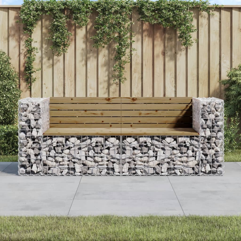 vidaXL Bancă de grădină cu gabion, 184x71x65,5 cm, lemn pin impregnat