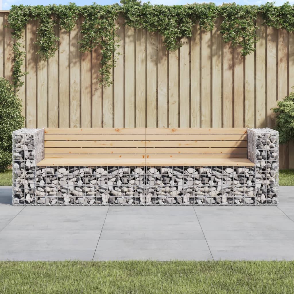 vidaXL Bancă de grădină cu gabion, 244x71x65,5 cm, lemn masiv de pin