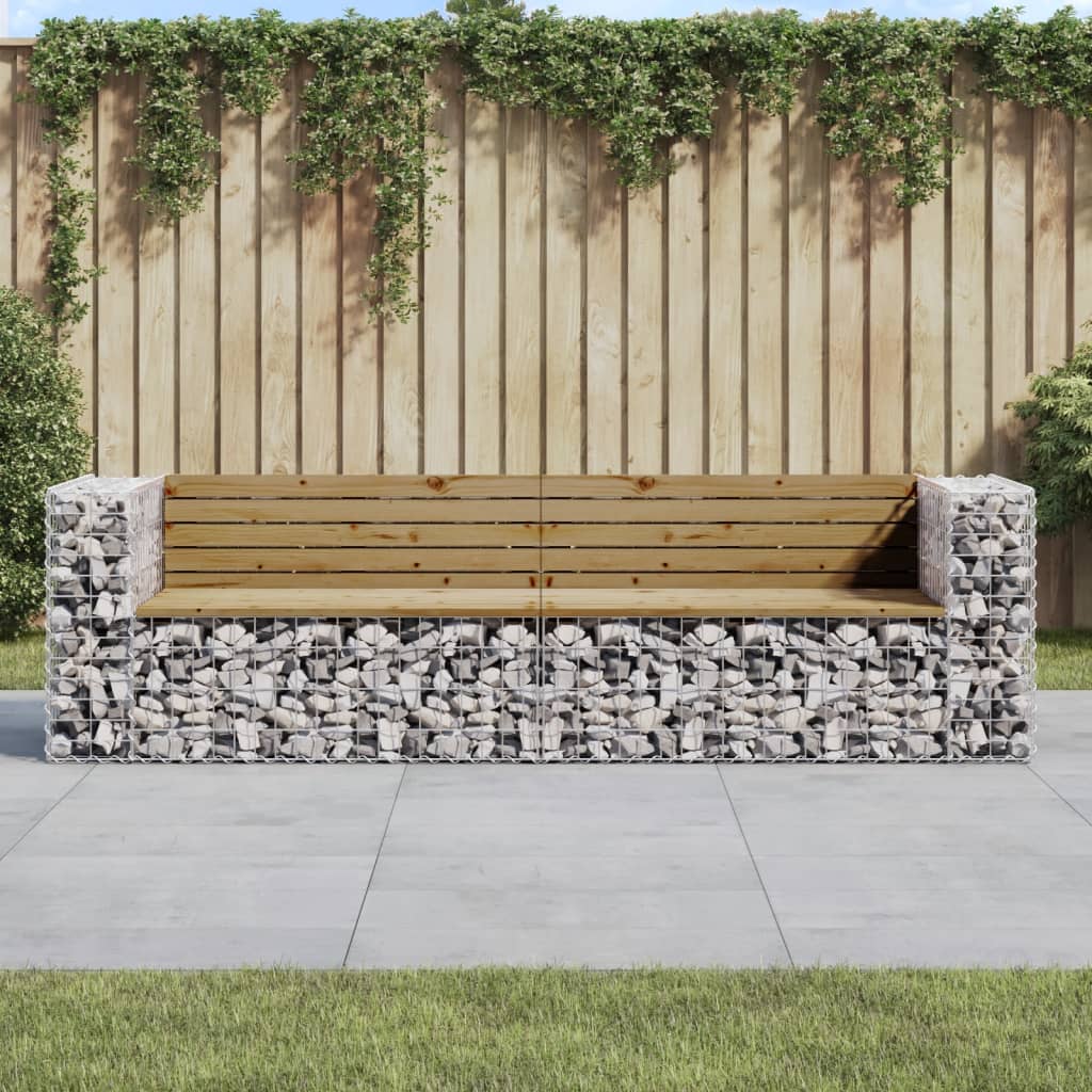 vidaXL Gartenbank aus Gabionen 244x71x65,5 cm Kiefernholz Imprägniert