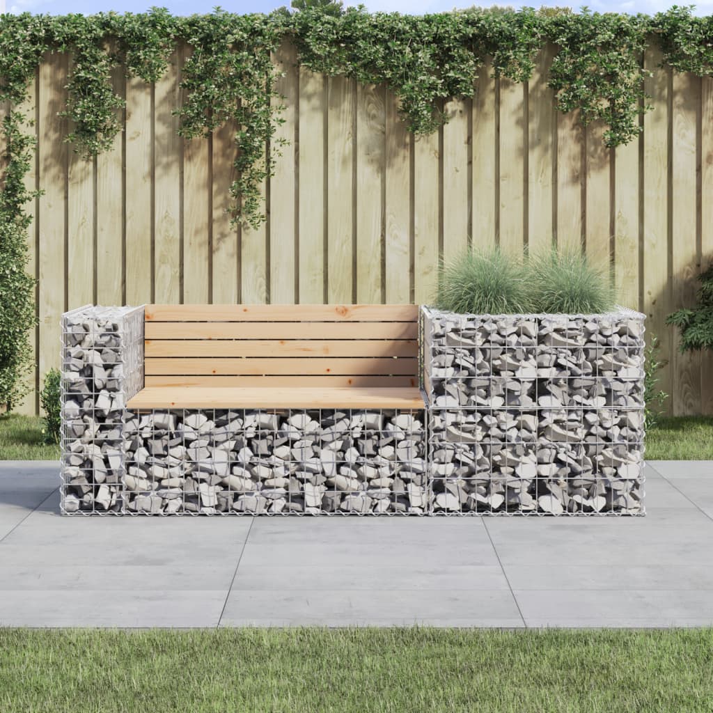 vidaXL Garden Bench with Gabion Basket Solid Wood Pine