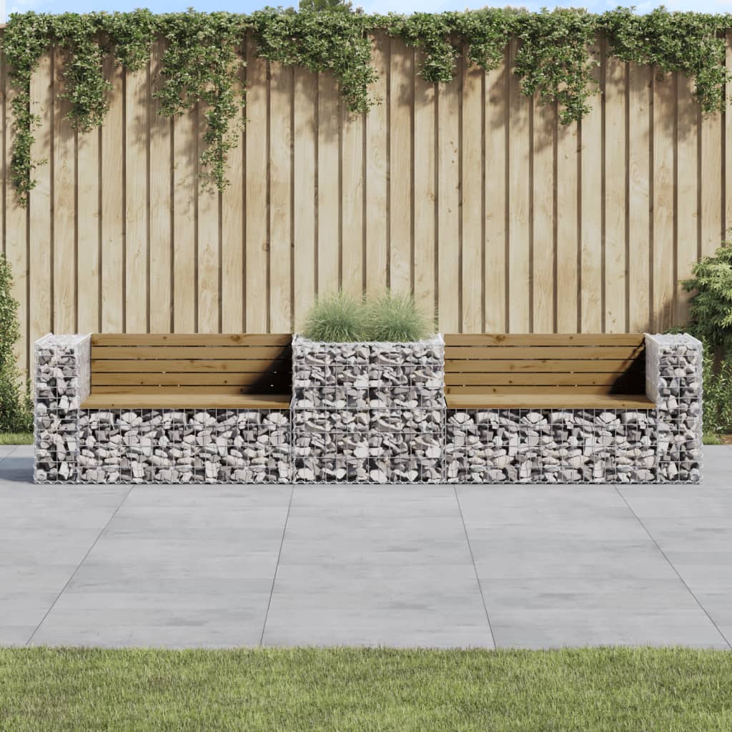 vidaXL Garden Bench with Gabion Basket Impregnated Wood Pine