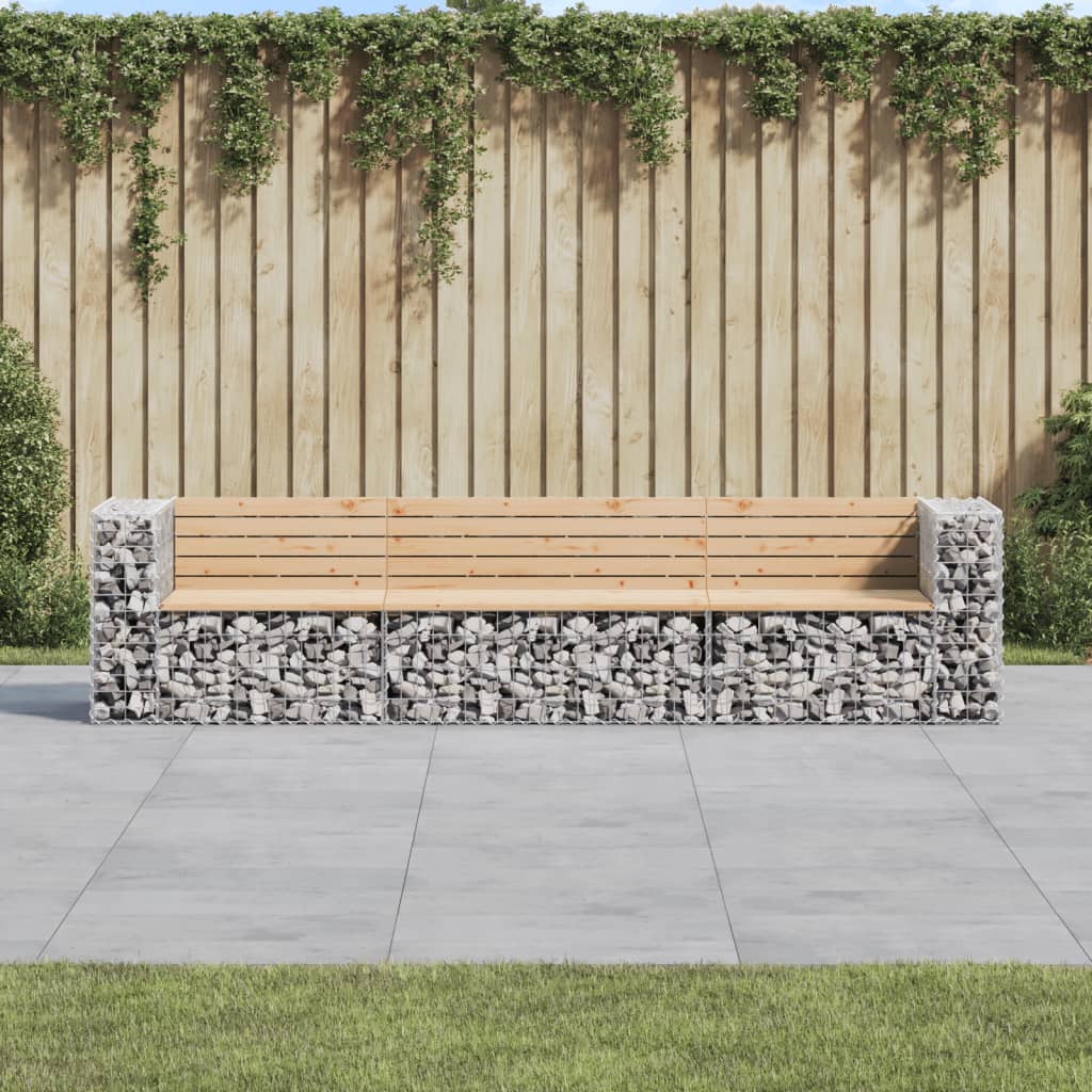 vidaXL Gartenbank aus Gabionen 287x71x65,5 cm Massivholz Kiefer