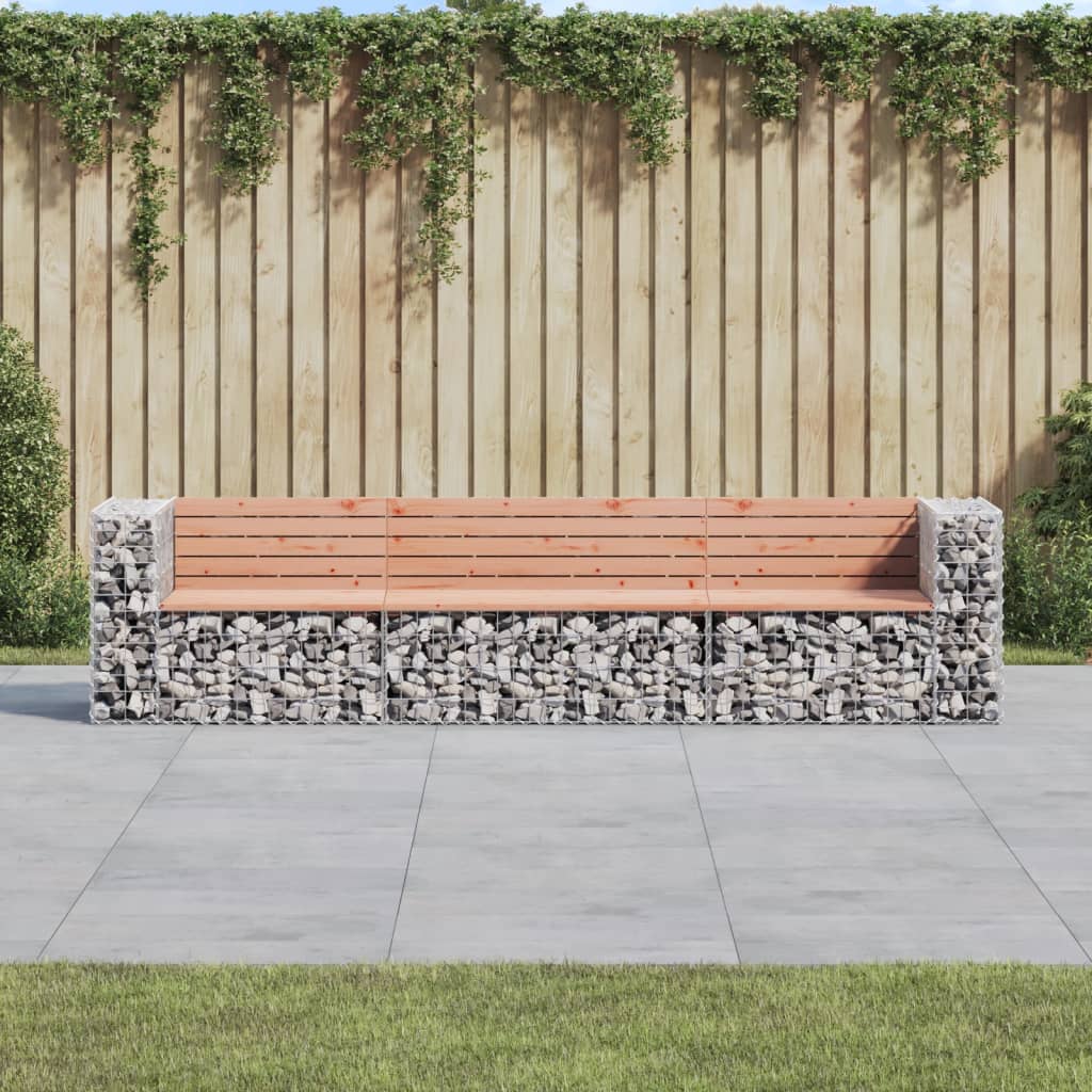 vidaXL Bancă de grădină tip gabion 287x71x65,5 cm, lemn masiv Douglas