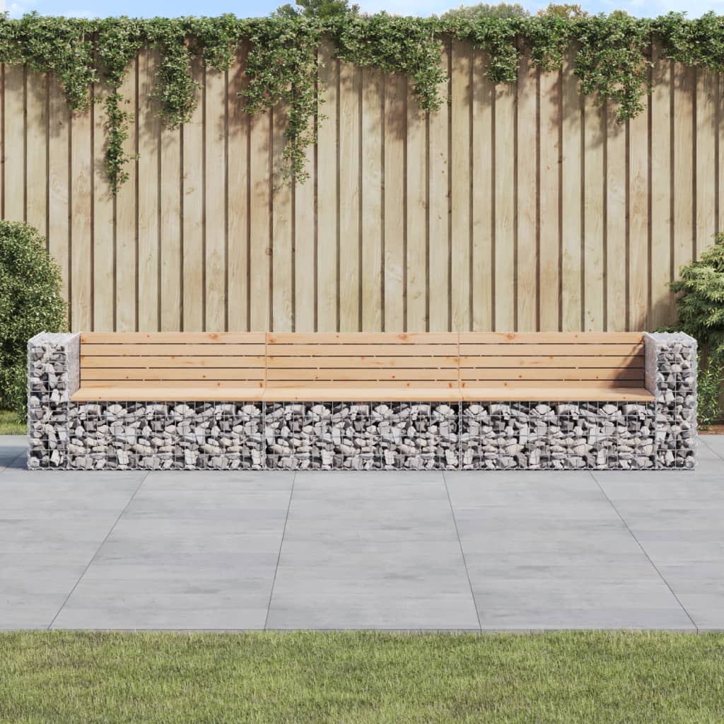 Vidaxl Banca De Gradina, Design Gabion, 347x71x65,5cm, Lemn Masiv Pin