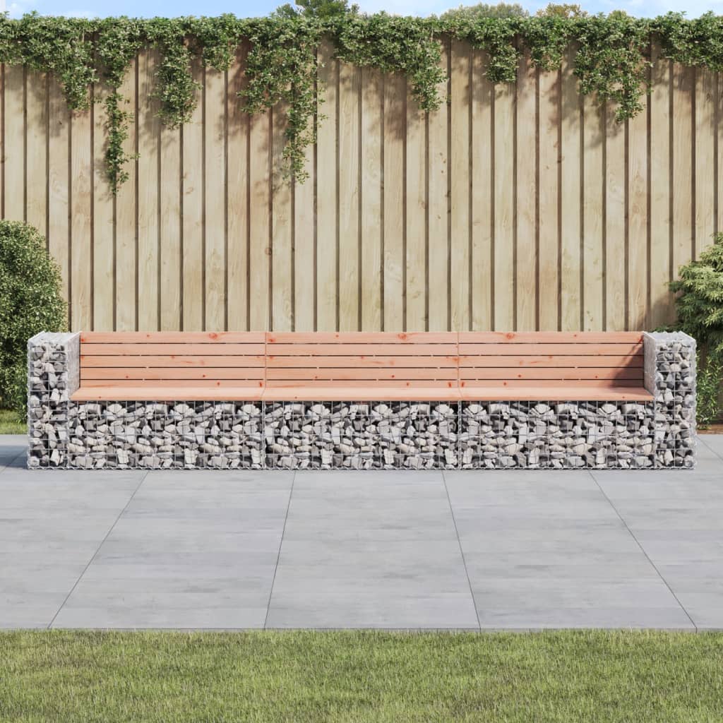 vidaXL Gartenbank aus Gabionen 347x71x65,5 cm Massivholz Douglasie