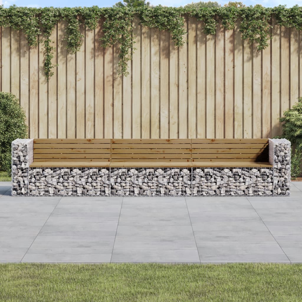 Vidaxl Banca Gradina Design Gabion, 347x71x65,5 Cm, Lemn Pin Impregnat