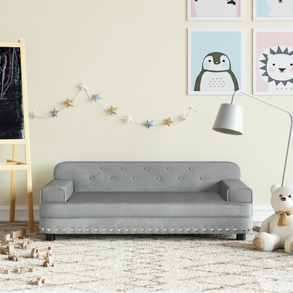 vidaXL Canapea pentru copii, gri deschis, 90x53x30 cm, catifea