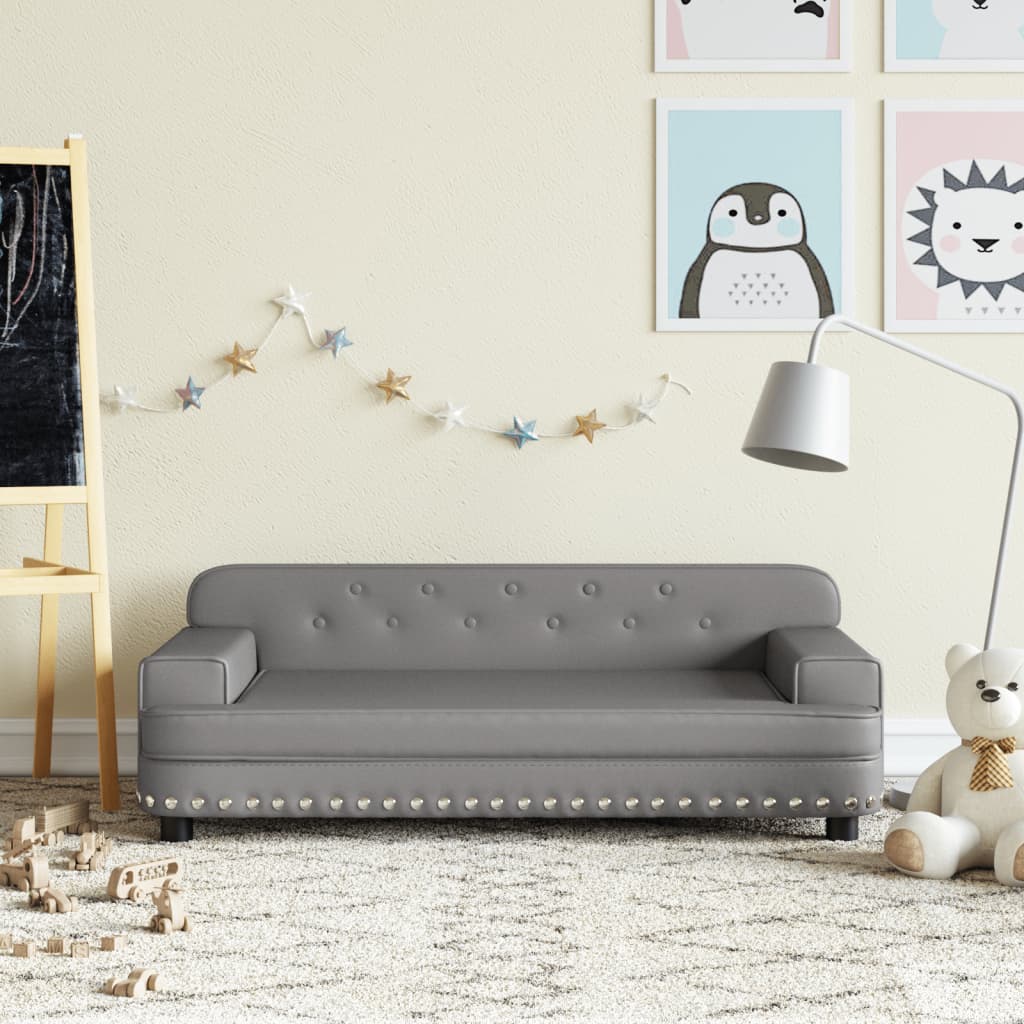 Kindersofa Grau 90x53x30 cm Kunstleder