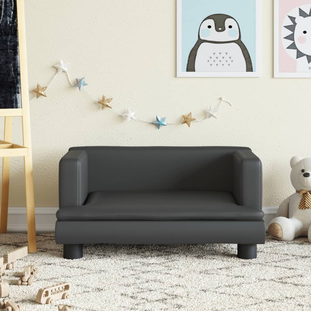 vidaXL Canapea pentru copii, negru, 60x40x30 cm, piele ecologică