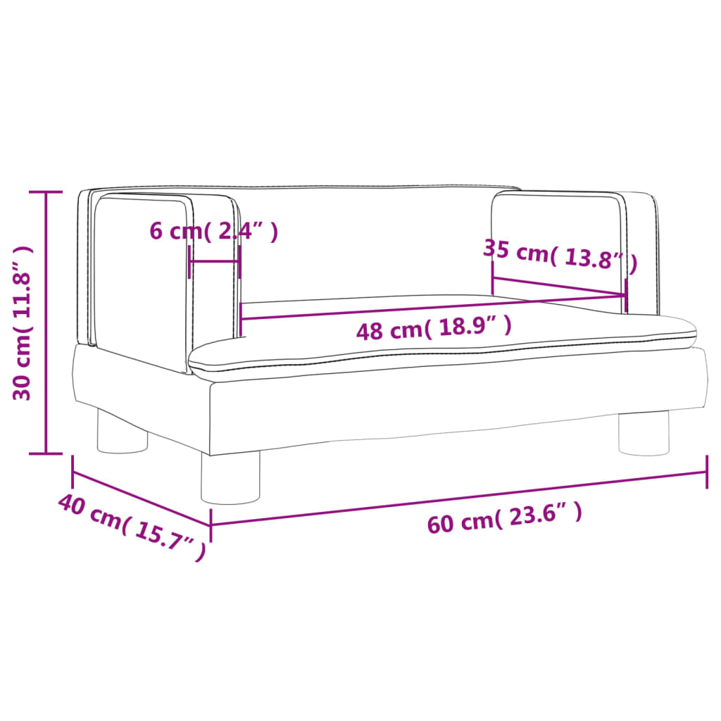 Canapea pentru copii, gri, 60x40x30 cm, piele ecologică