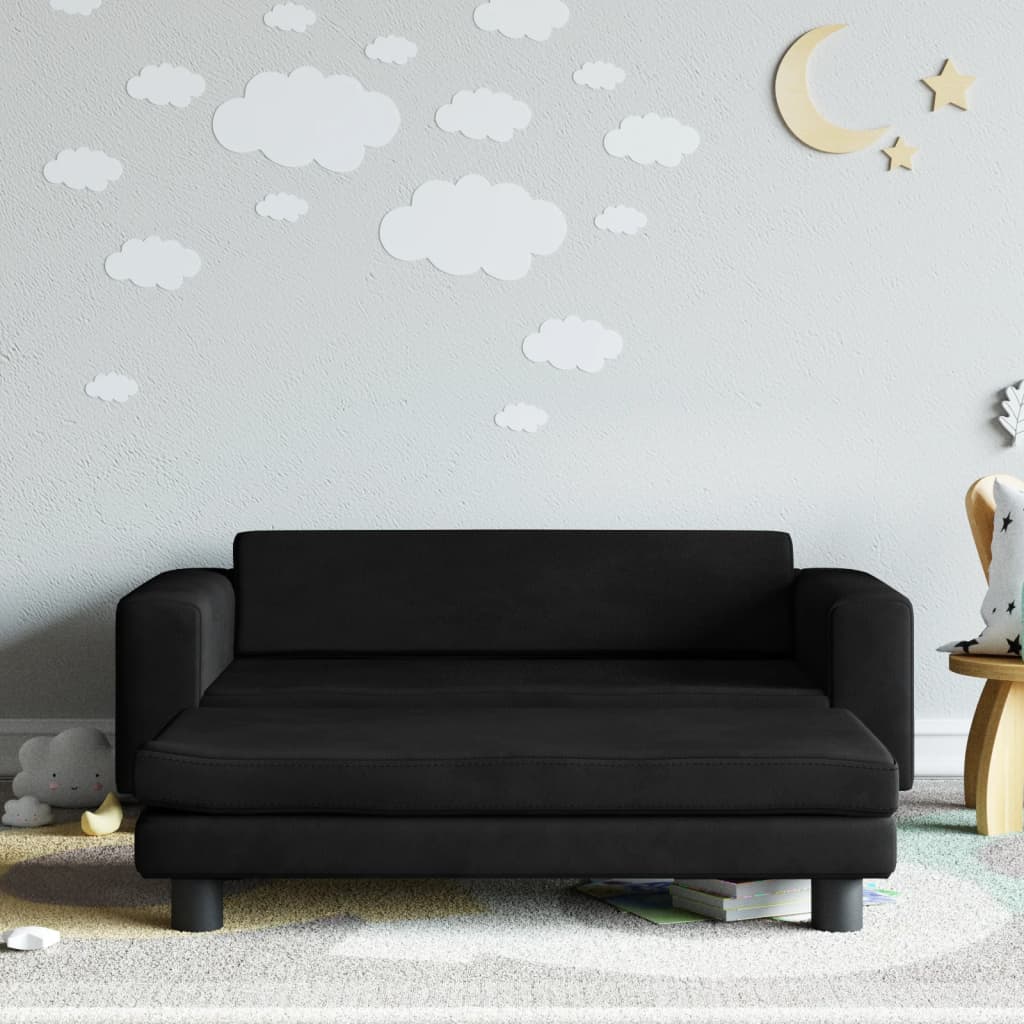 vidaXL Canapea pentru copii cu taburet negru 100x50x30 cm catifea