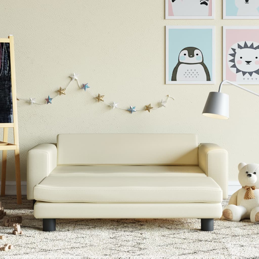 vidaXL Kindersofa mit Hocker Creme 100x50x30 cm Kunstleder