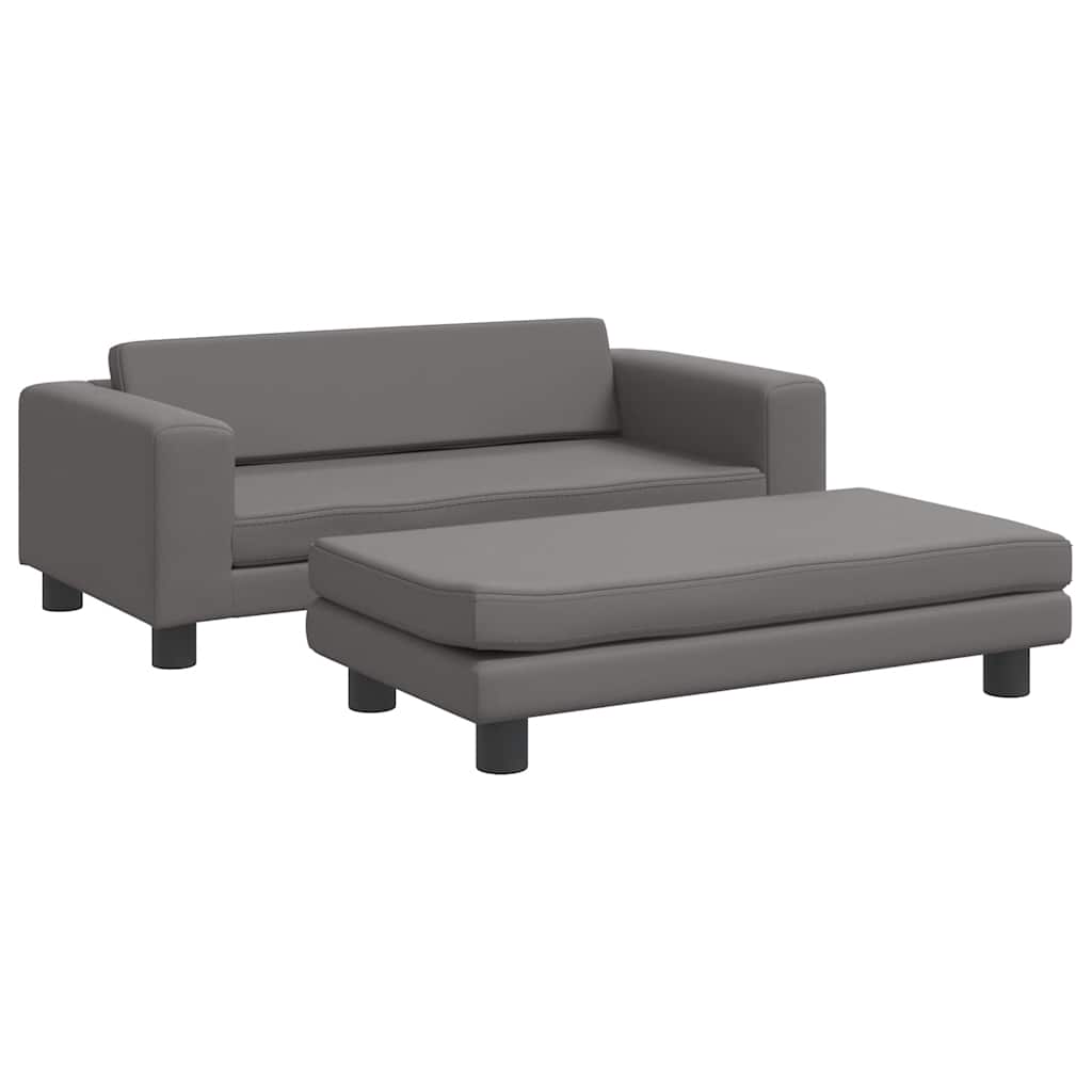 Thumbnail - vidaXL Kindersofa mit Hocker Grau 100x50x30 cm Kunstleder