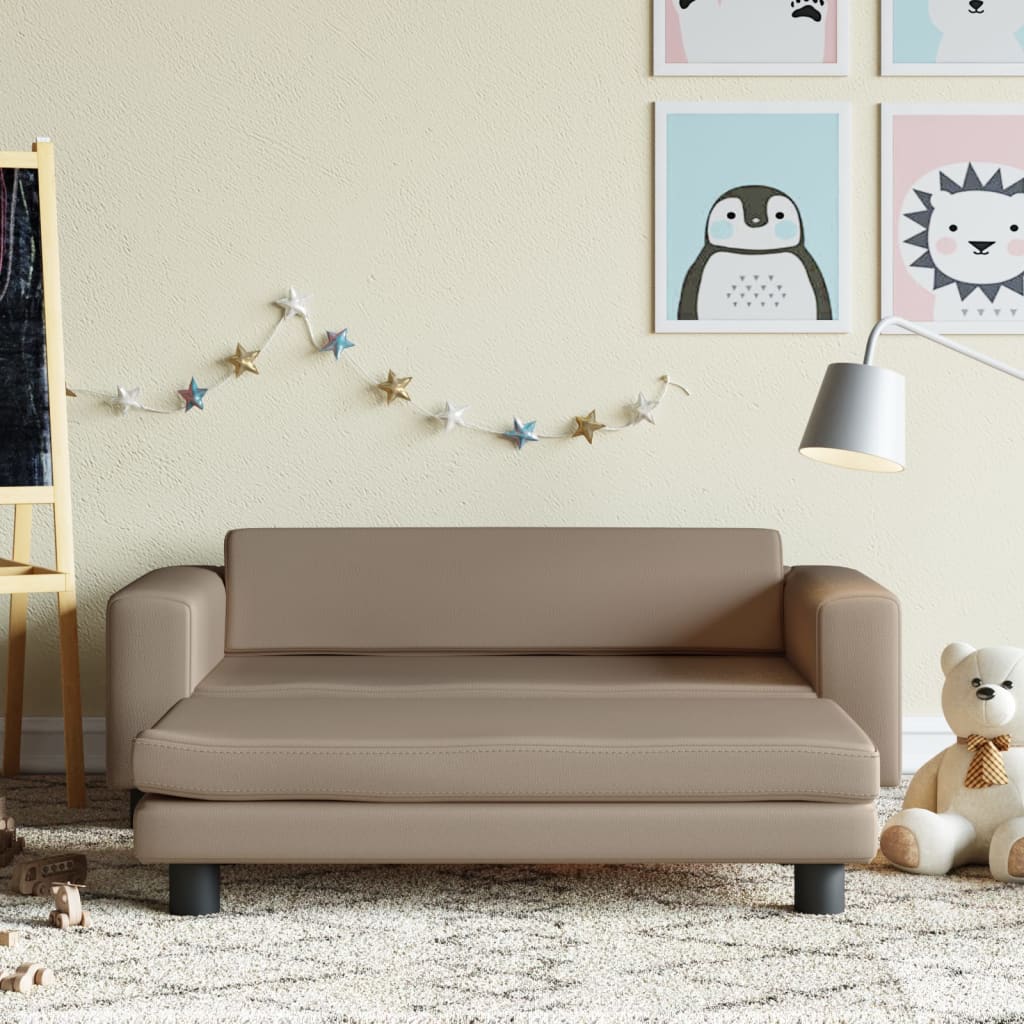 vidaXL Kindersofa mit Hocker Cappuccino-Braun 100x50x30 cm Kunstleder