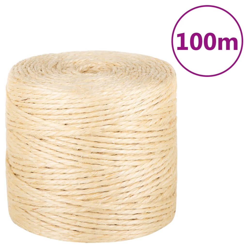 vidaXL Frânghie, 100 m, sisal 100%, 4 mm