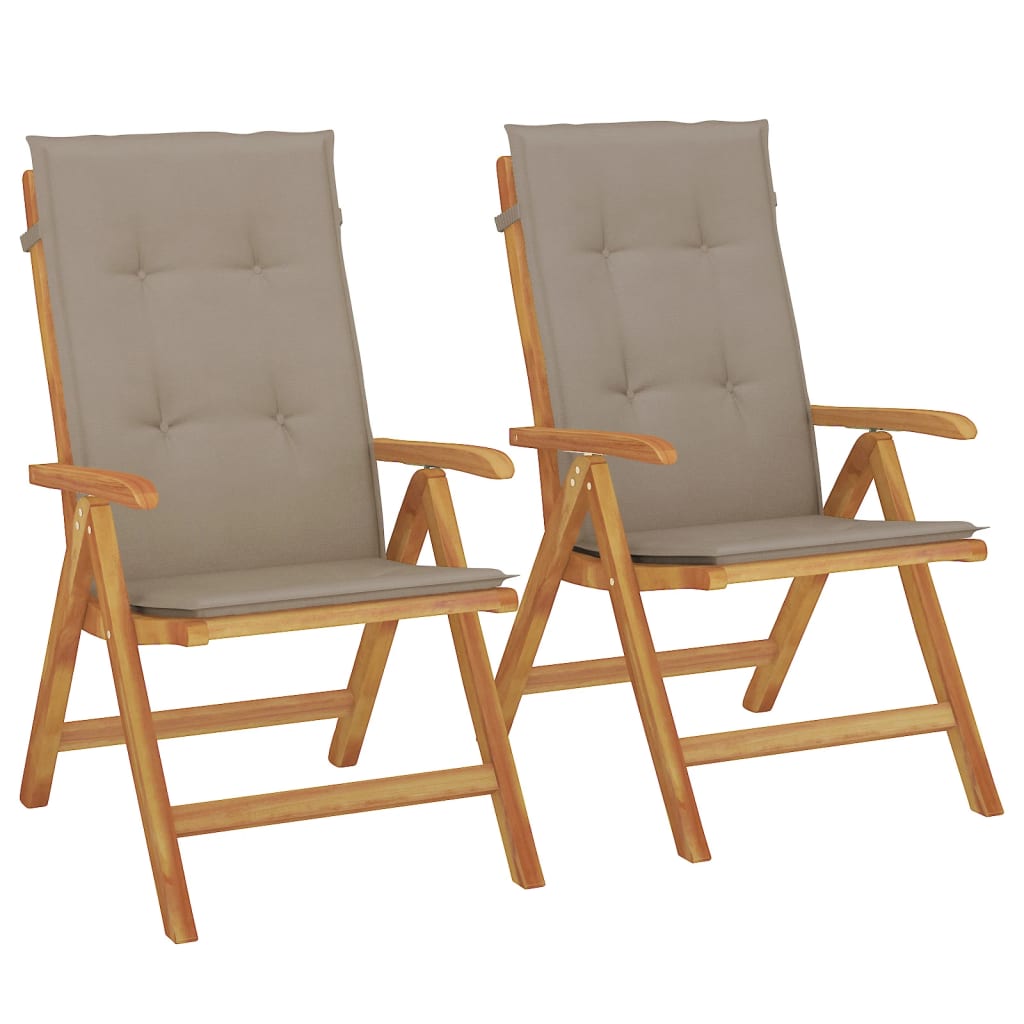 Image of vidaXL Reclining Garden Chairs with Cushions 2 pcs Solid Wood Teak