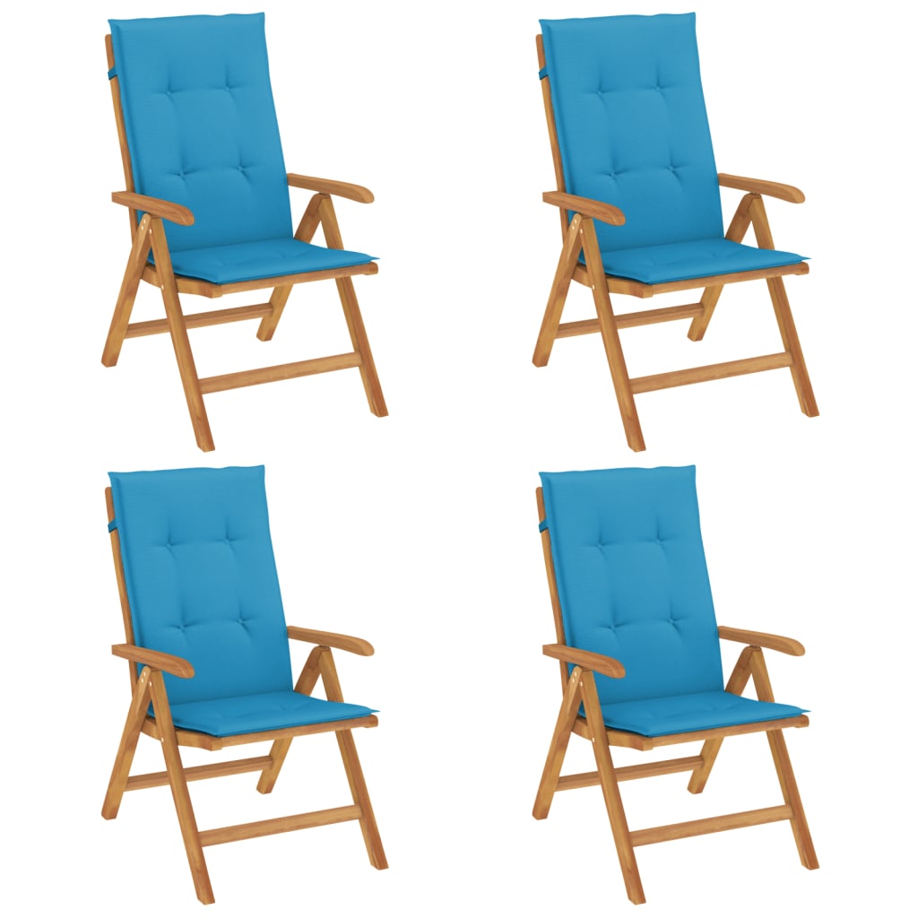 vidaXL Skládací polohovací křesla s polštáři 4 ks, masivní teak