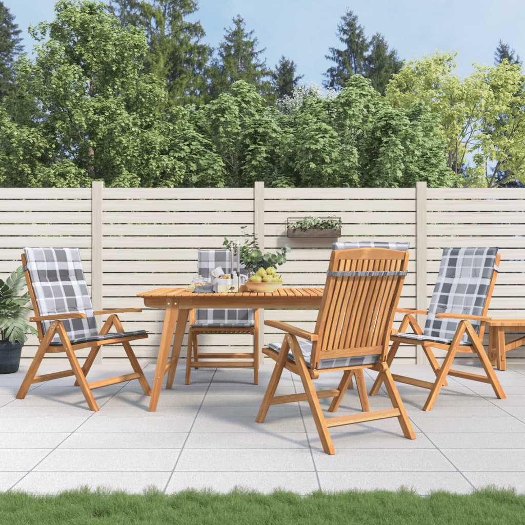 Chaises de jardin inclinables 4pcs et coussins bois massif teck